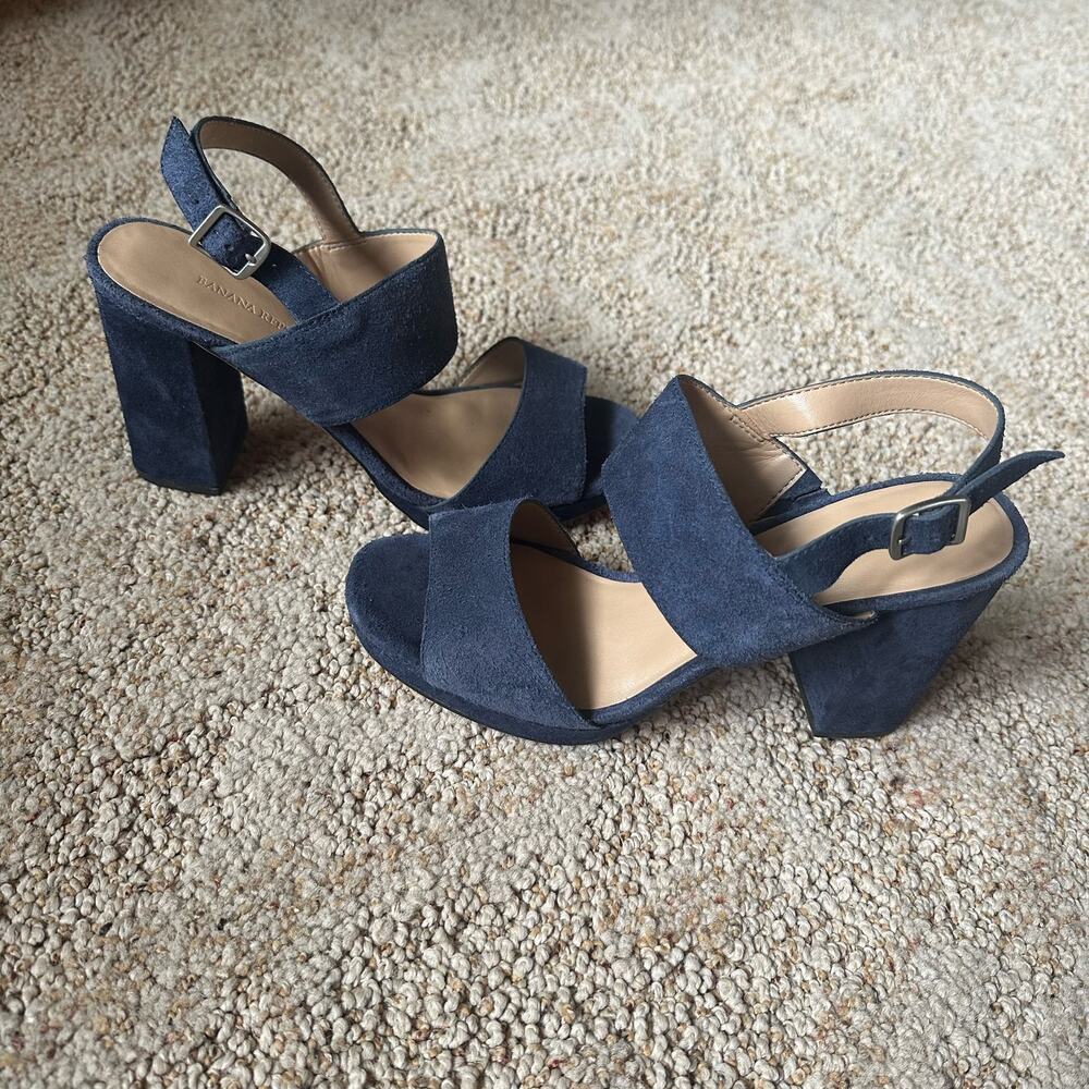 Banana Republic Blue Suede Block Heel Strappy Sandals Womens 6.5 - Picture 7 of 8